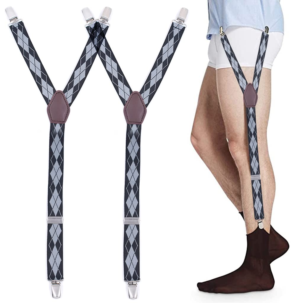 GUSTAVE Y-Style Garters Shirt Stays with Non-Slip Locking Clamps and Adjustable Belt Strap (Black/Grey) GUSTAVE Y-Style Garters Shirt Stays with Non-Slip Locking Clamps and Adjustable Belt Strap (Black/Grey)